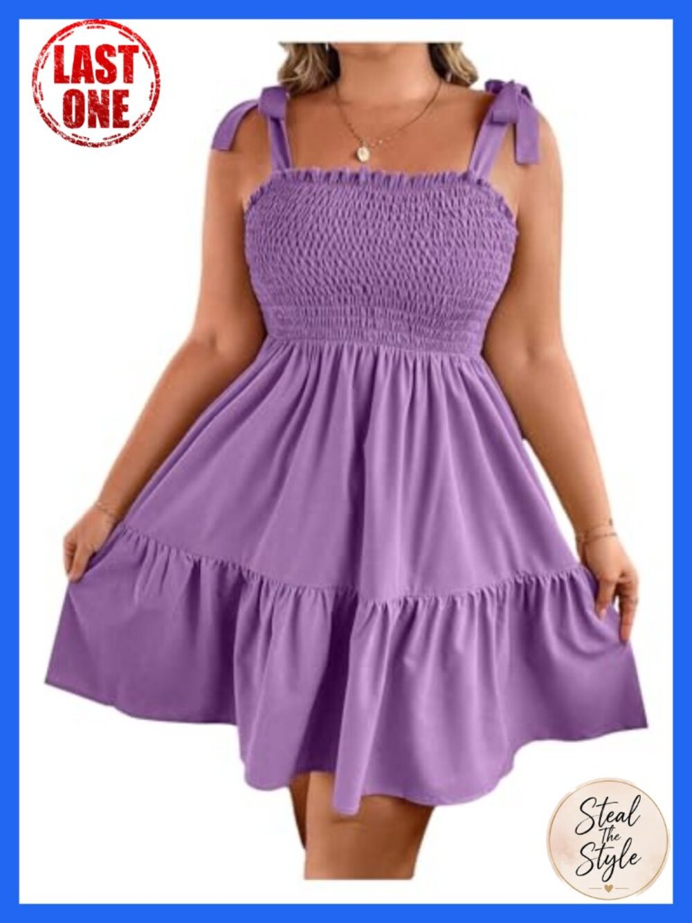Women's Plus Size Sleeveless Smocked Swing Dress with Tie Shoulder & Ruffle Hem